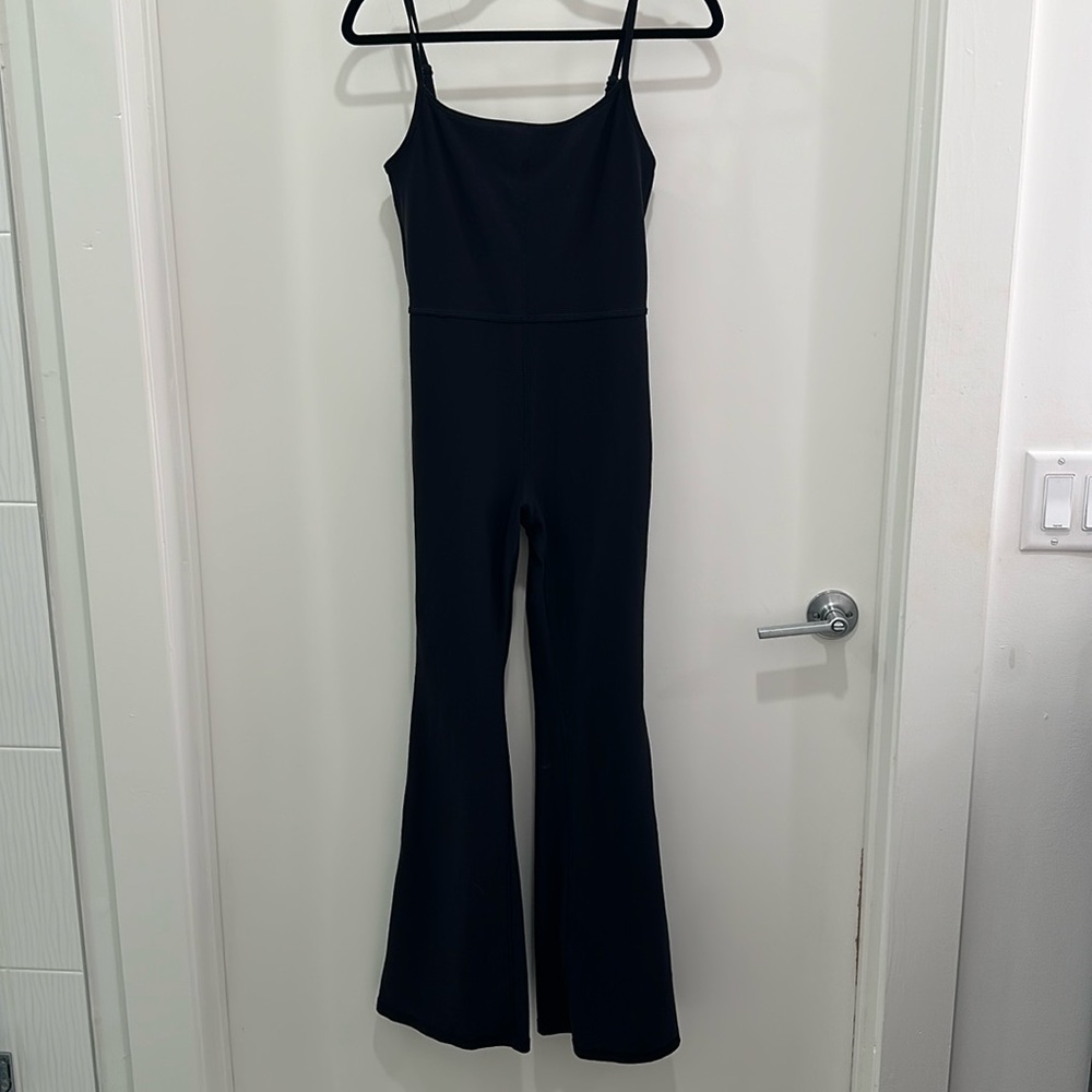 Aritzia Black Spaghetti-Strap Flared Jumpsuit